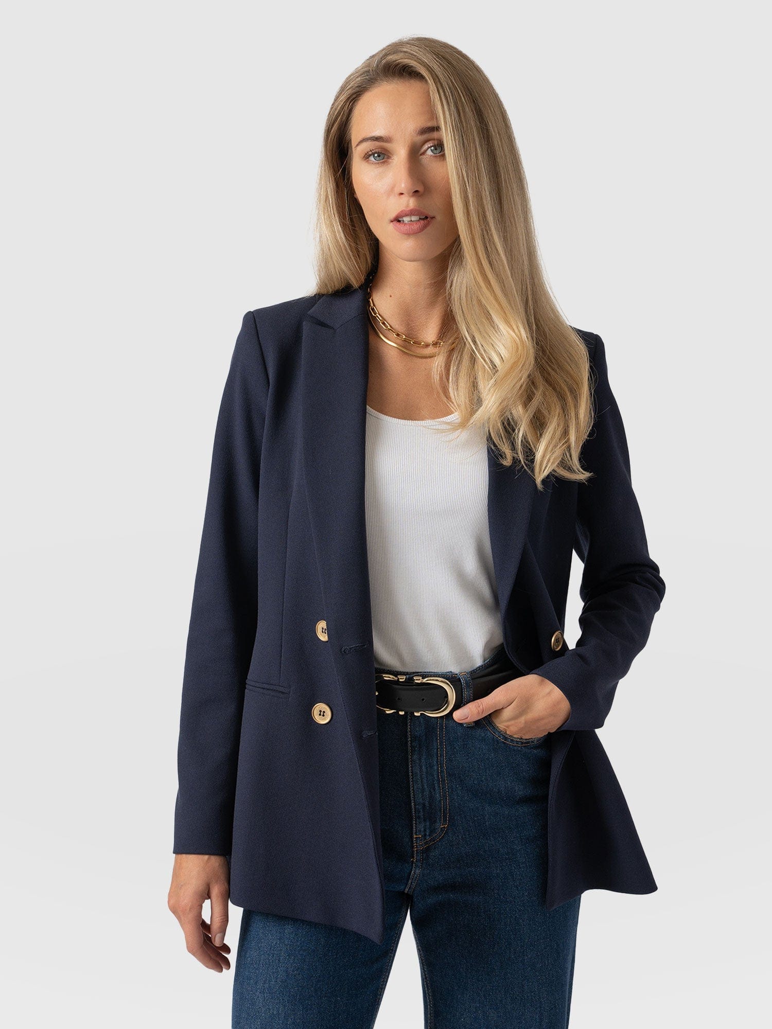 Cambridge Blazer Navy Crepe - Women's Blazers | Saint + Sofia® UK